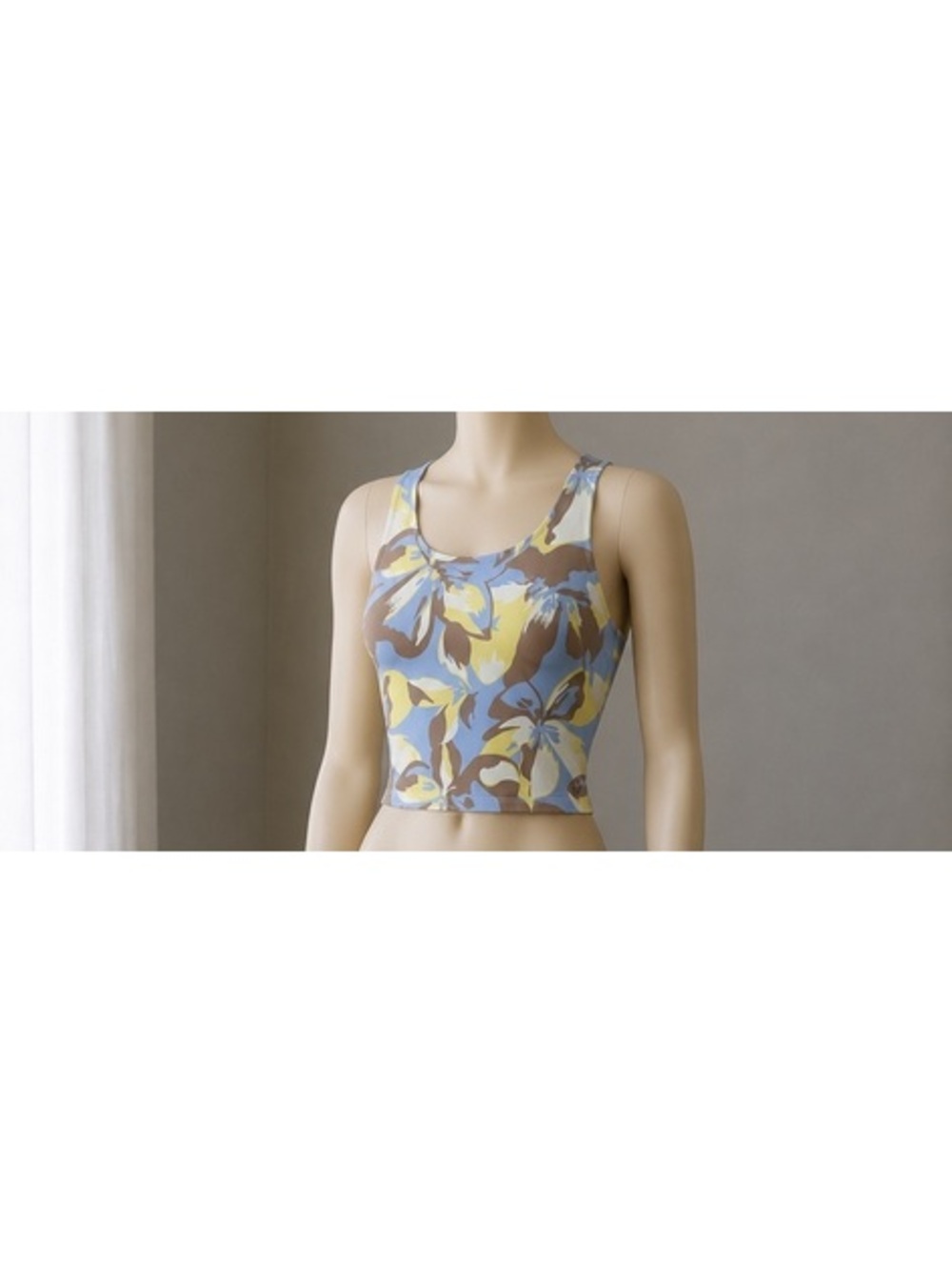 Pro Player Women L Floral Racerback Sports Bra Tank Blue Yellow Built In Bra